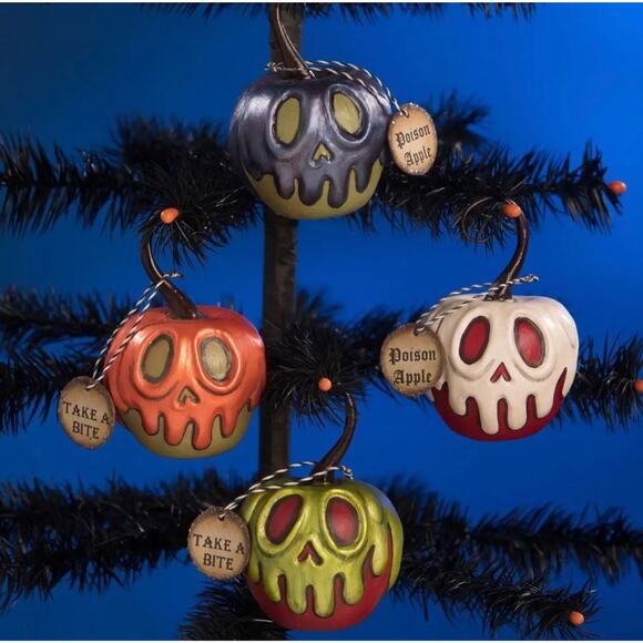 Bethany Lowe Small Poison Apple Ornament Set Of 4 Red Green Orange Purple New
